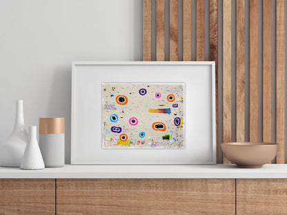 UR4C 03 von Jens Joneleit, Mixed‑Media‑Unikat auf Papier 24 × 30 cm, abstrakte dynamische Linien, farbige Schichtungen und gestische Komposition im Querformat | ARTSPACER