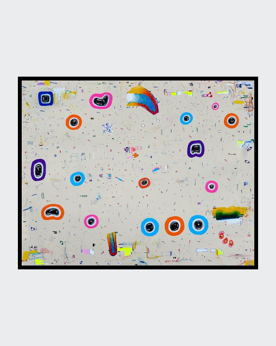 UR4C 04 von Jens Joneleit, Mixed‑Media‑Unikat auf Papier 40 × 50 cm, abstrakte Linien, strukturierte Schichten und farbige Akzente in raumwirksamem Format | ARTSPACER