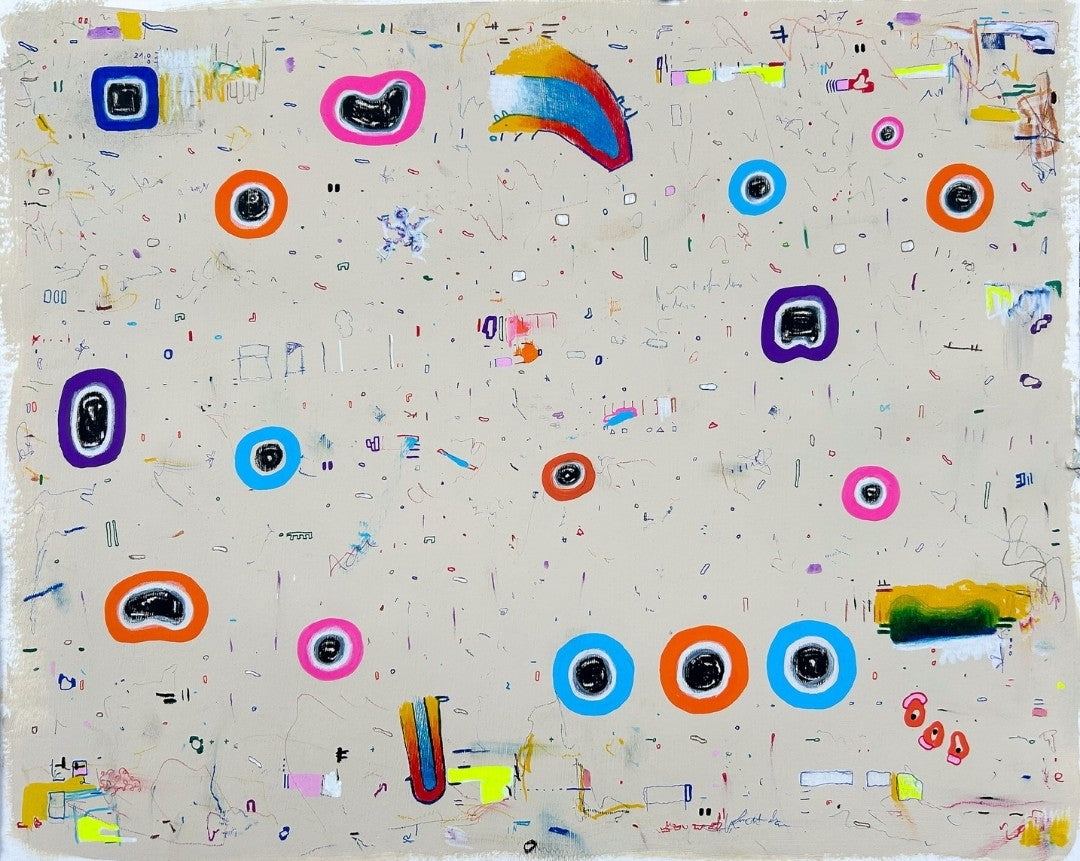 UR4C 04 von Jens Joneleit, Mixed‑Media‑Unikat auf Papier 40 × 50 cm, abstrakte Linien, strukturierte Schichten und farbige Akzente in raumwirksamem Format | ARTSPACER