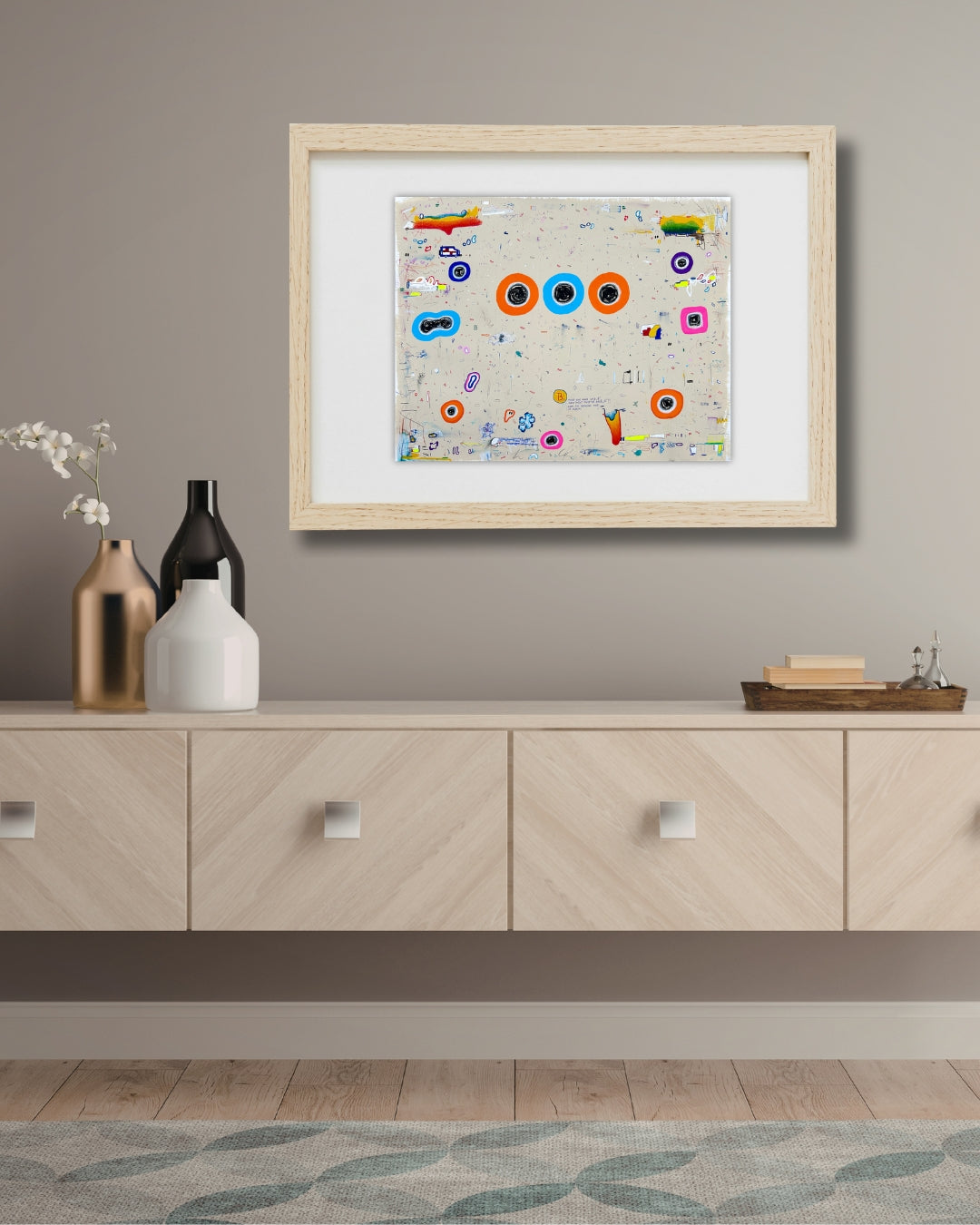 UR4C 05 von Jens Joneleit, Mixed‑Media‑Unikat auf Papier 40 × 50 cm, abstrakte strukturierte Komposition mit farbigen Akzenten und gestischen Setzungen | ARTSPACER