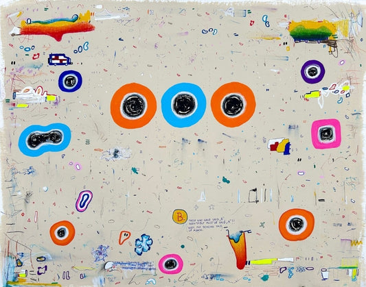 UR4C 05 von Jens Joneleit, Mixed‑Media‑Unikat auf Papier 40 × 50 cm, abstrakte strukturierte Komposition mit farbigen Akzenten und gestischen Setzungen | ARTSPACER