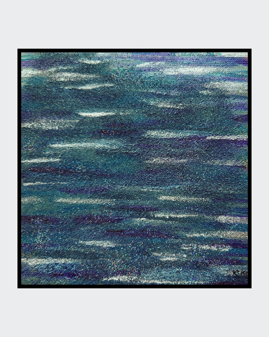 Abysse (Tiefsee)“ – Mischtechnik, 20 × 20 cm; changierende Tiefsee‑Anmutung, funkelt je nach Licht.