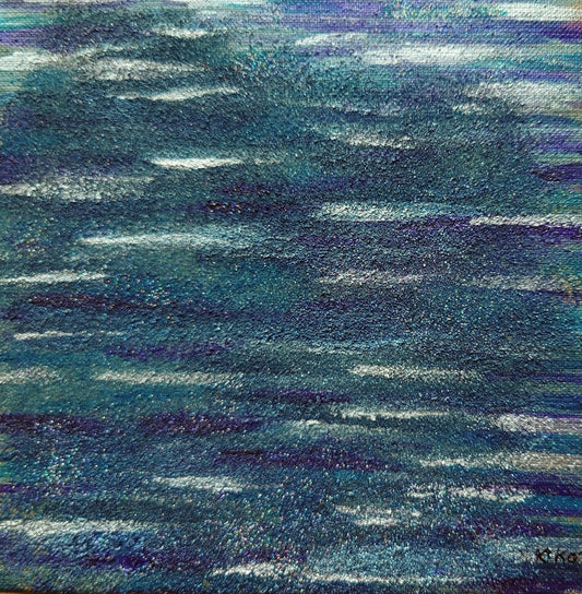 Abysse (Tiefsee)“ – Mischtechnik, 20 × 20 cm; changierende Tiefsee‑Anmutung, funkelt je nach Licht.