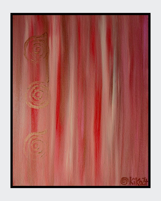 „Alles ist Licht II“ – Acryl auf Leinwand, 36 × 28 cm; warme Lichtbahnen, Spiralstruktur.
