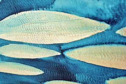 Der Schwarm“ – Mischtechnik auf Leinwand, 100 × 80 cm; organische Zell-/Schwarmstruktur mit perlmuttartigem Schimmer.