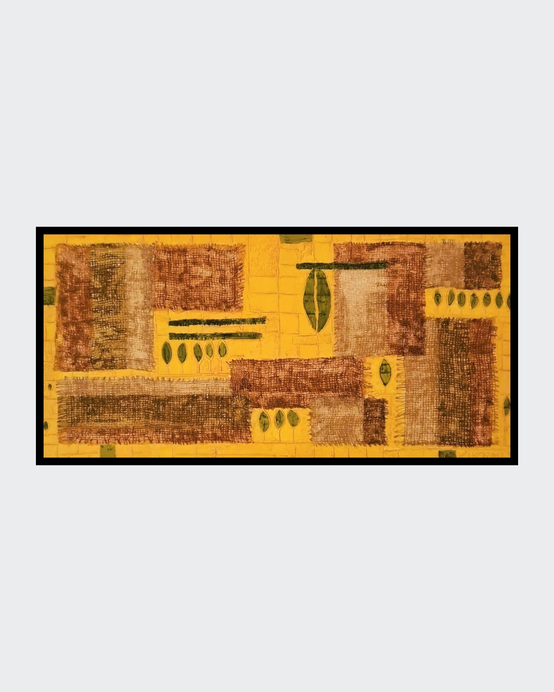 „Element Erde“ – Mischtechnik (Jute/Acryl/Aquarell) auf Leinwand, 50 x 100  cm; archaisch‑erdige Struktur.