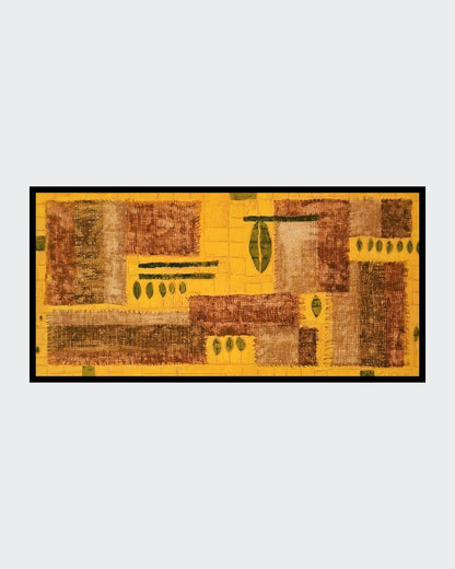 „Element Erde“ – Mischtechnik (Jute/Acryl/Aquarell) auf Leinwand, 50 x 100  cm; archaisch‑erdige Struktur.