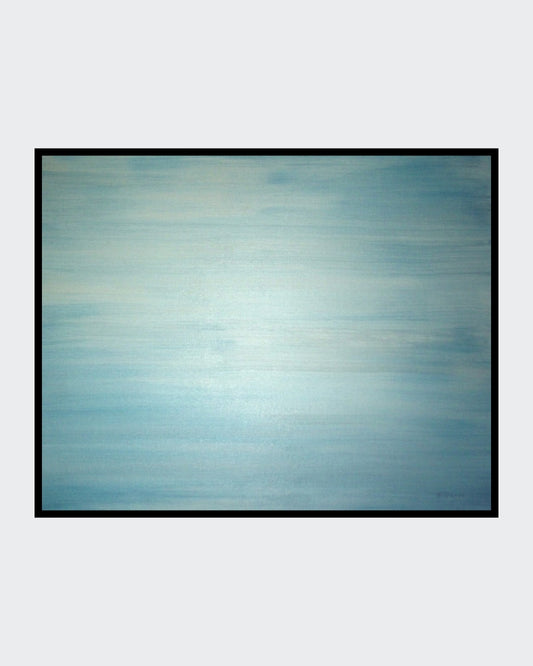 Stille See“ – Acryl auf Leinwand, 80 × 100 cm; sanfte blau‑graue Verläufe, horizontale Ruhe.