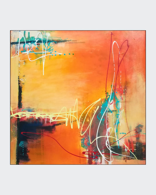 Ein abstraktes Gemälde in einer Vielzahl von Farben und Formen. Das Werk wirkt lebendig und dynamisch. Die Künstlerin Marlis G Schill verwendet eine Acryl-Collage-Technik, um interessante Strukturen und eine besondere Haptik zu erzeugen.