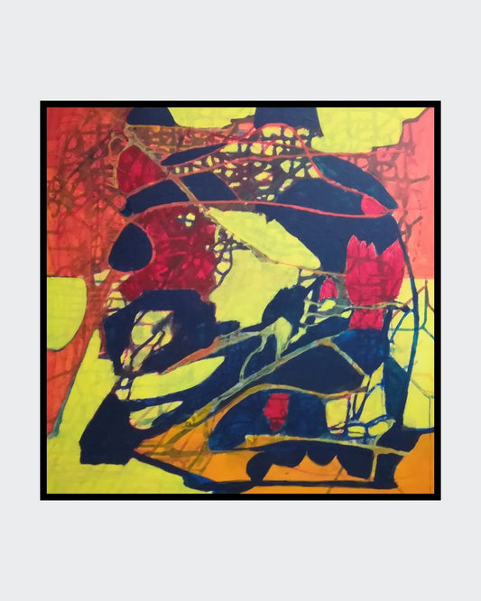 Ein abstraktes Gemälde mit einer vielschichtigen Struktur und ausdrucksstarken Farben. Das Bild erinnert an eine Collage und lädt den Betrachter dazu ein, die Dinge aus einer neuen Perspektive zu betrachten. Die Künstlerin Marlis G Schill verwendet eine Acryl-Collage-Technik, um interessante Strukturen und eine besondere Tiefe zu erzeugen.