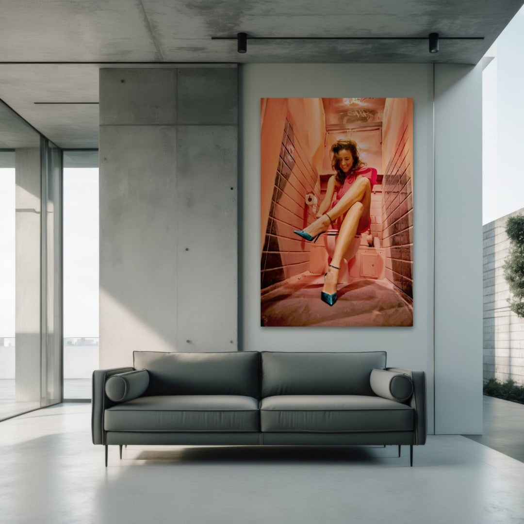 Mannomann Alina – digitales Gemälde als Print auf Leinwand, fotorealistisches Porträt in pinkem Raum, ARTSPACER Online-Galerie.