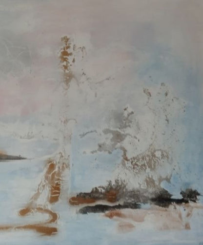 Abstraktes Gemälde "Farbharmonie" von Olga Kühn (70x100 cm). Minimalistische Mischtechnik auf Leinwand in harmonischen monochromen Farbtönen.