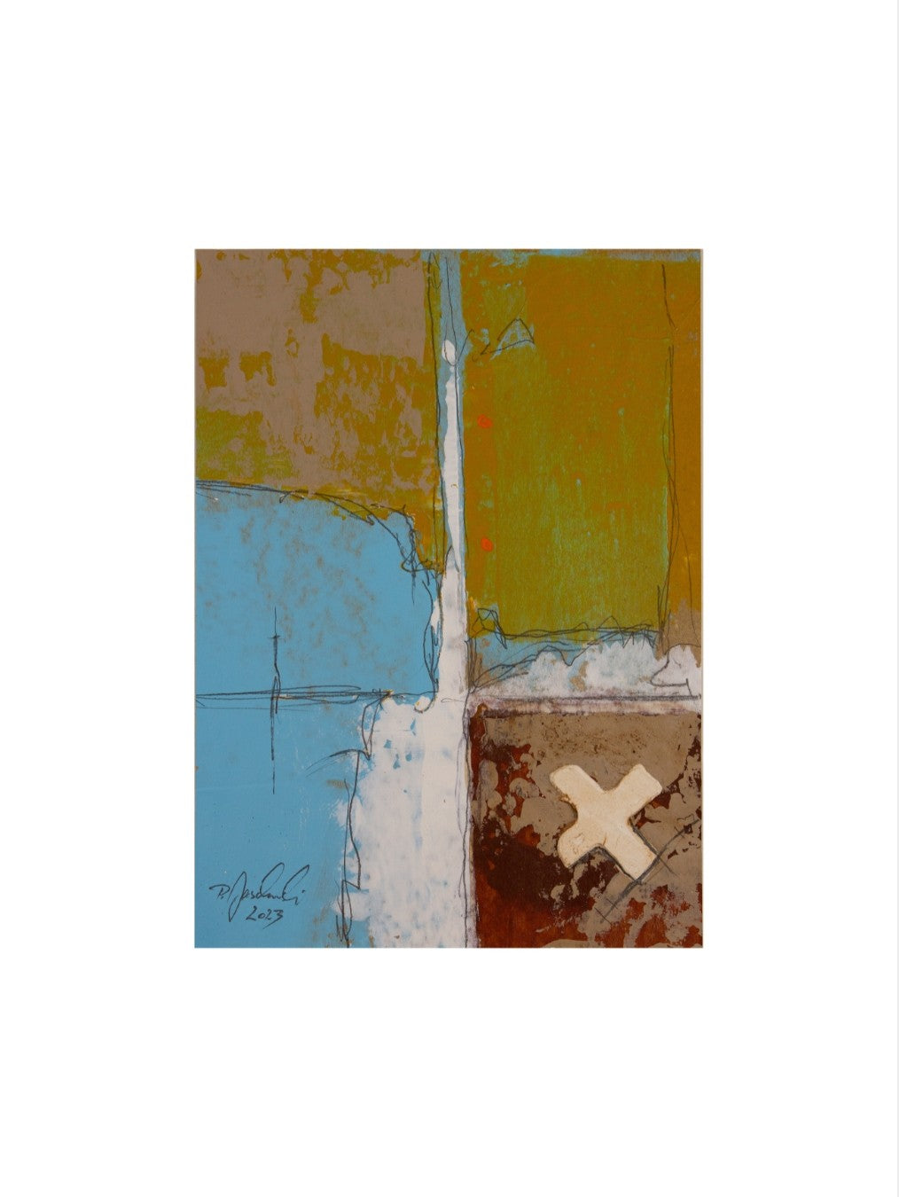 Zeitgenössische Malerei von Peter Jaschinski (Wuppertal): „003_2023“ besticht durch haptische Texturen und maritime Erdfarben. Ein signiertes Unikat, das moderne Symbolik mit abstrakter Naturinspiration verbindet.