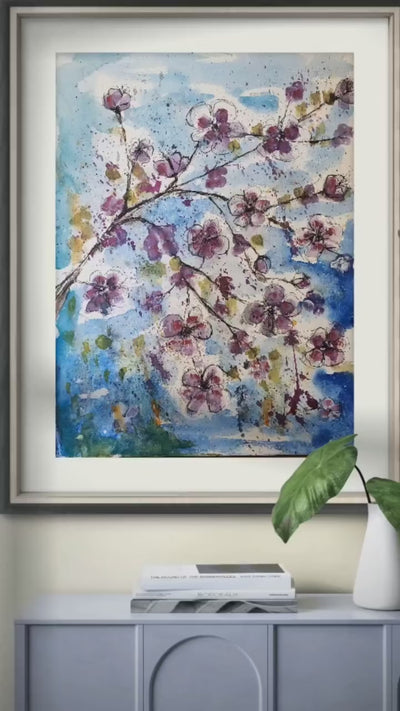 Nahaufnahme eines ausdrucksstarken, abstrakten Gemäldes in lebendigen Farben (z.B. Blau, Gelb, Rot) mit dynamischen Pinselstrichen. Teil des Video-Portfolios der Künstlerin Petra Erengil auf FEMARTSPACE.