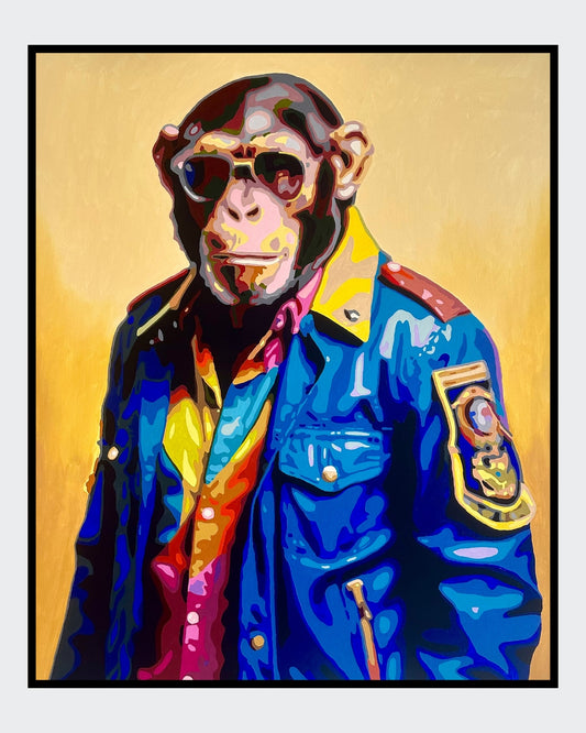 Kunstwerk „Eric“ von Sabine Hoch-Himmighofen – markanter Pop-Art-Affe als Fine Art Print oder Digigrafie auf Leinwand.