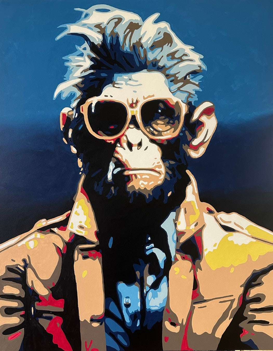 Kunstwerk „Giovanni“ von Sabine Hoch-Himmighofen – italienischer Pop-Art-Affe als Fine Art Print oder Leinwand-Digigrafie.