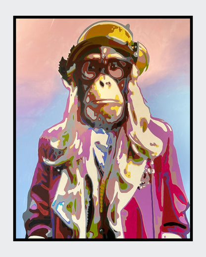 Pop-Art-Kunstwerk „Marylin“ von Sabine Hoch-Himmighofen – elegante Affenlady als Fine Art Print oder Digigrafie auf Leinwand.