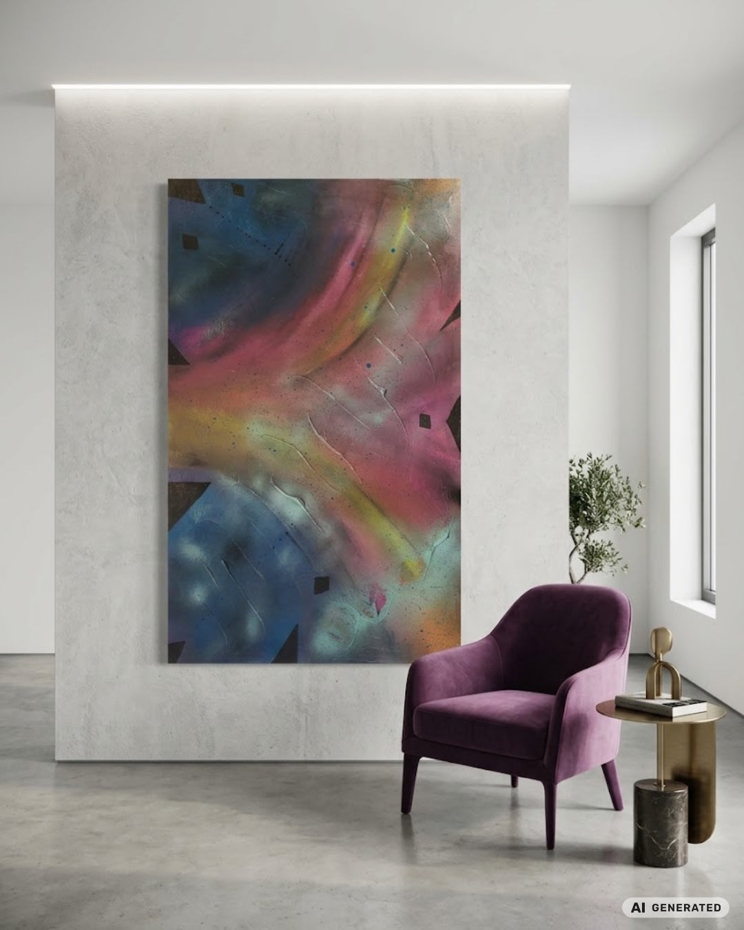 Großformatige Acrylmalerei „Geheimnisvolle Ebenen“ von Sandra Conrad mit Kosmosblau, Türkis, Pink, Weiß und kühlen Steel-Akzenten.