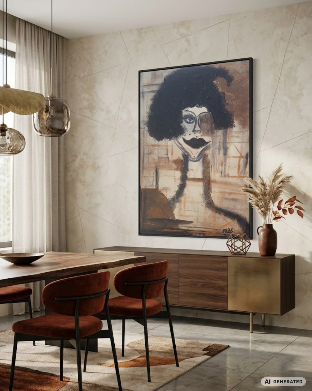 Expressiv-figurative Acrylmalerei „My Place in the World“ von Sandra Conrad mit abstrahiertem Gesicht, Strukturpaste und erdigen Braun-, Ocker-, Schwarz- und Weißtönen.