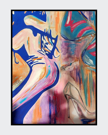 Abstraktes Acrylgemälde "Retro" von Simone Kratzsch, 80x60cm. Weiche Farbverläufe in Rosa, Blau, Orange und Lila, die an vergangene Zeiten erinnern.