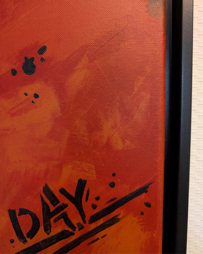 Triptychon „Appell an die Frauenwelt“ von Smillya Dartsch – rote Backsteinoptik mit High Heels und Schriftzug „Today is the perfect day“.