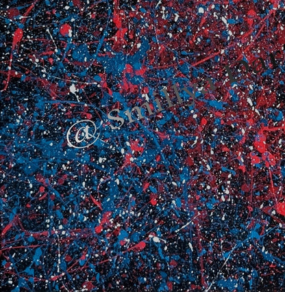 Abstraktes Acrylgemälde 'Emotionen' von Smillya Dartsch. Ein dynamisches Farbenspiel aus Rot, Blau und Weiß auf schwarzem Grund. Die Farben sind in einem spontanen Duktus aufgetragen, der an Farbspritzer und -fäden erinnert. Das Gemälde ist mit einem Glanzfirnis versiegelt und rückseitig signiert. Inklusive Keilrahmenaufhänger. Maße: ca. 50x70 cm.