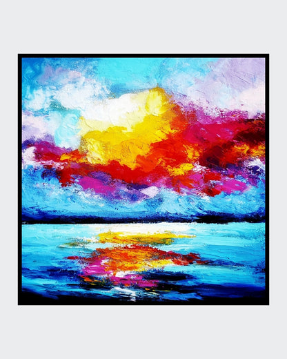 Die Beschreibung konzentriert sich auf die wesentlichen Elemente des Bildes: Himmel, Meer, Farben und die besondere Struktur durch die Spachteltechnik. Die Verwendung von haptischen Begriffen wie "strukturiert" und "dreidimensionale Wirkung" hilft, die Besonderheit des Gemäldes zu vermitteln. Gemälde der Künstlerin Susanne Stepbach aus Wuppertal.