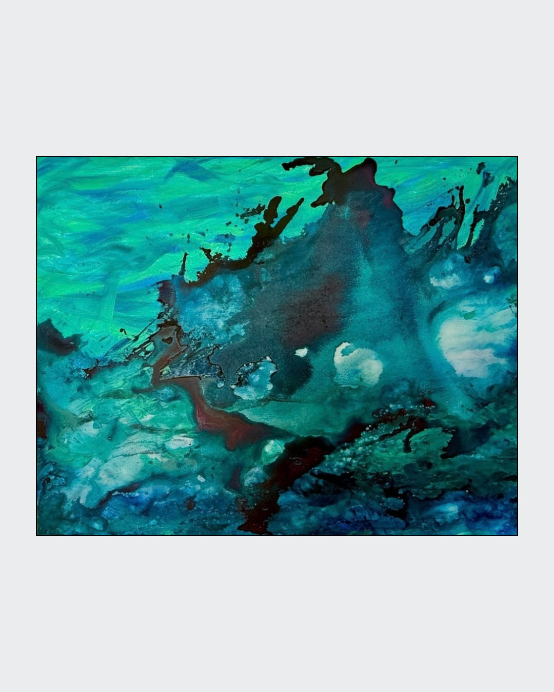 Abstrakte Acrylmalerei „Die Welle“ von Tamara Polacek mit fließenden Strukturen und vielfältigen Blau-, Türkis- und Weißtönen.